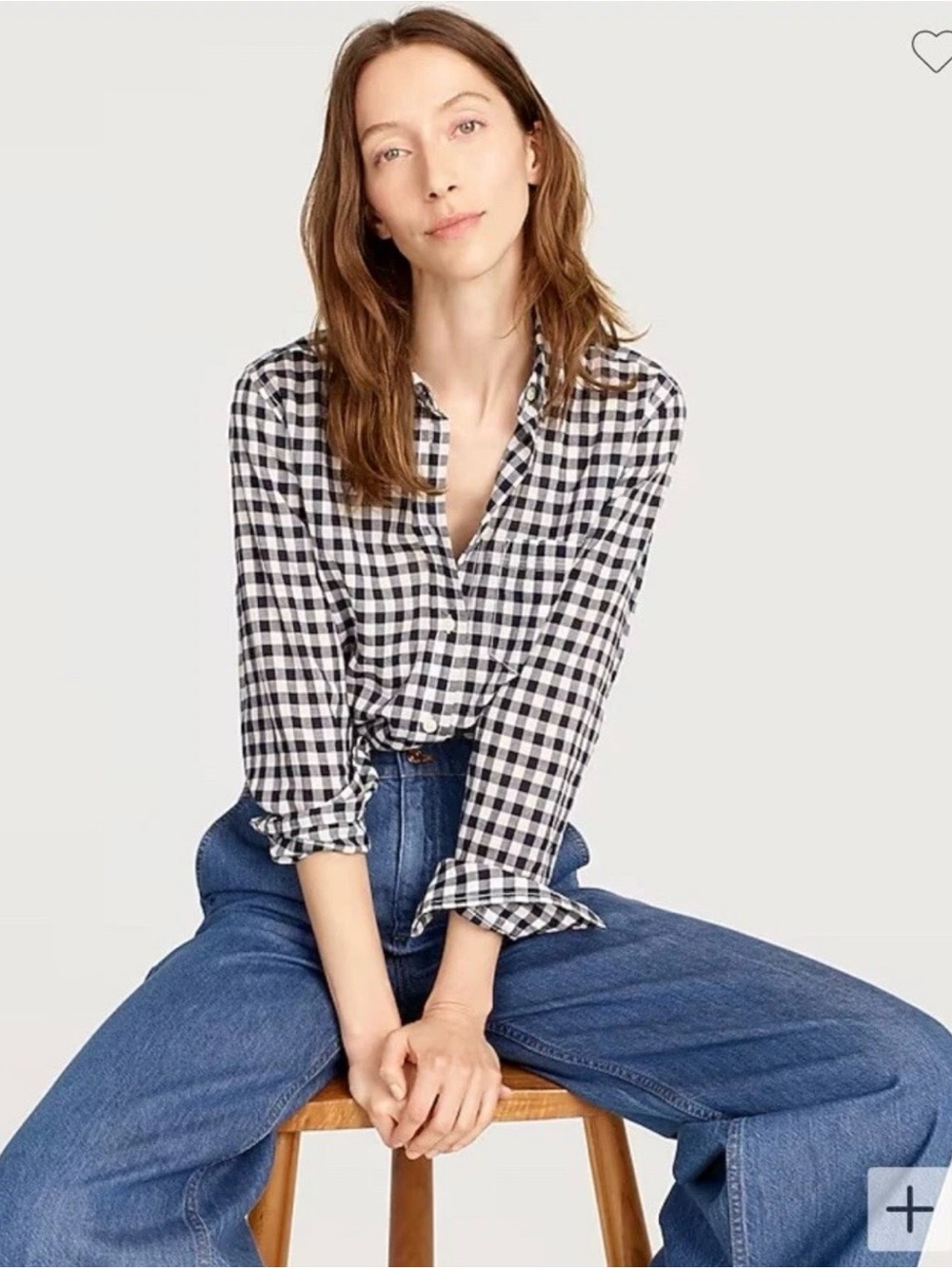 J. Crew Classic Navy and White Gingham Button-Down Shirt Size 4 Classic Preppy